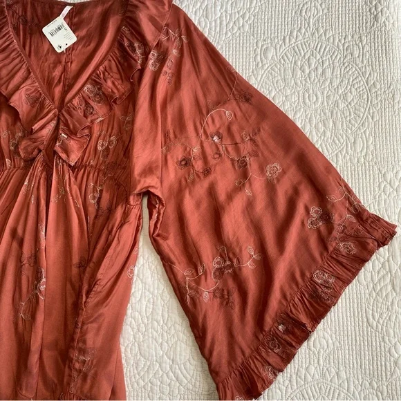 FREE PEOPLE NWT Rose/tyrie Wide Long Sleeve Ruffle V-neck Romper  Small - Picture 4 of 13